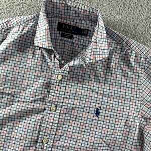 Polo Ralph Lauren Gingham Pattern Shirt Mens Small Stretch Plaid White Blue Pink